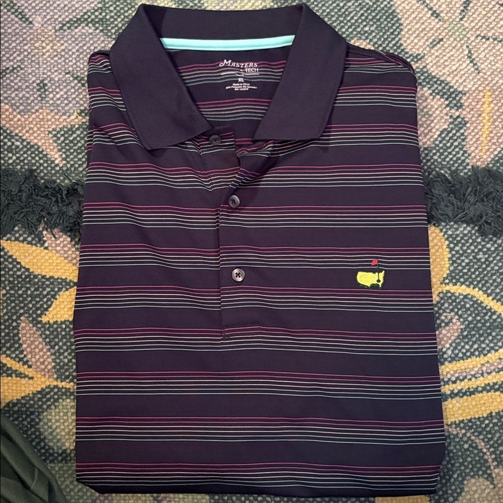 Masters Tech Men’s XL Polo Navy with pink and light green stripe